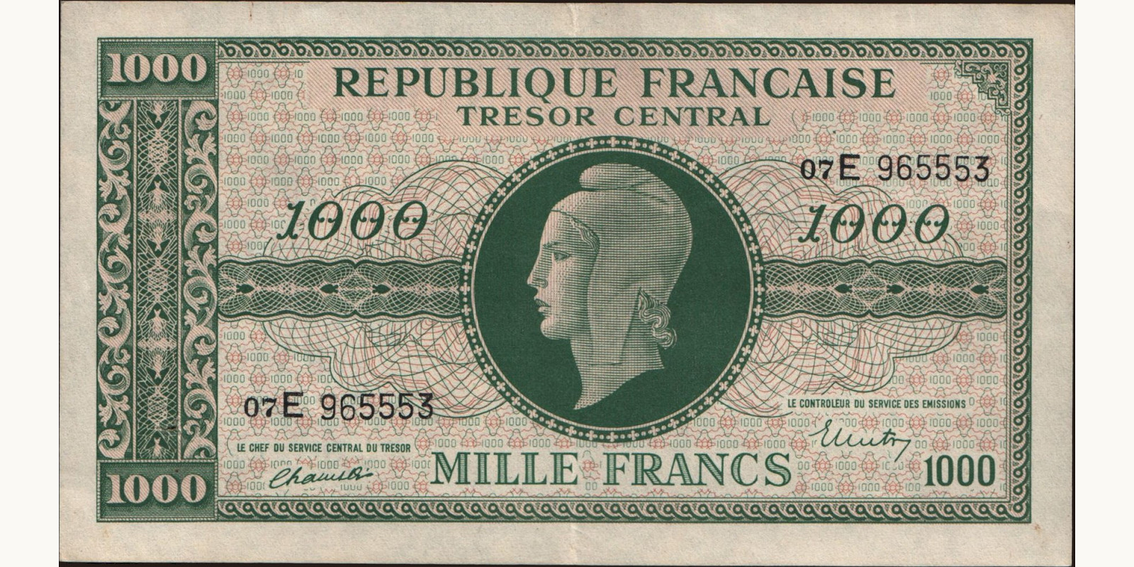 1000 franc France 1945 — Front side