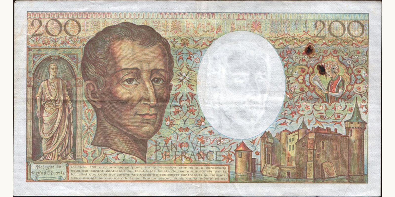 200 franc Франция 1989 — Оборотная сторона