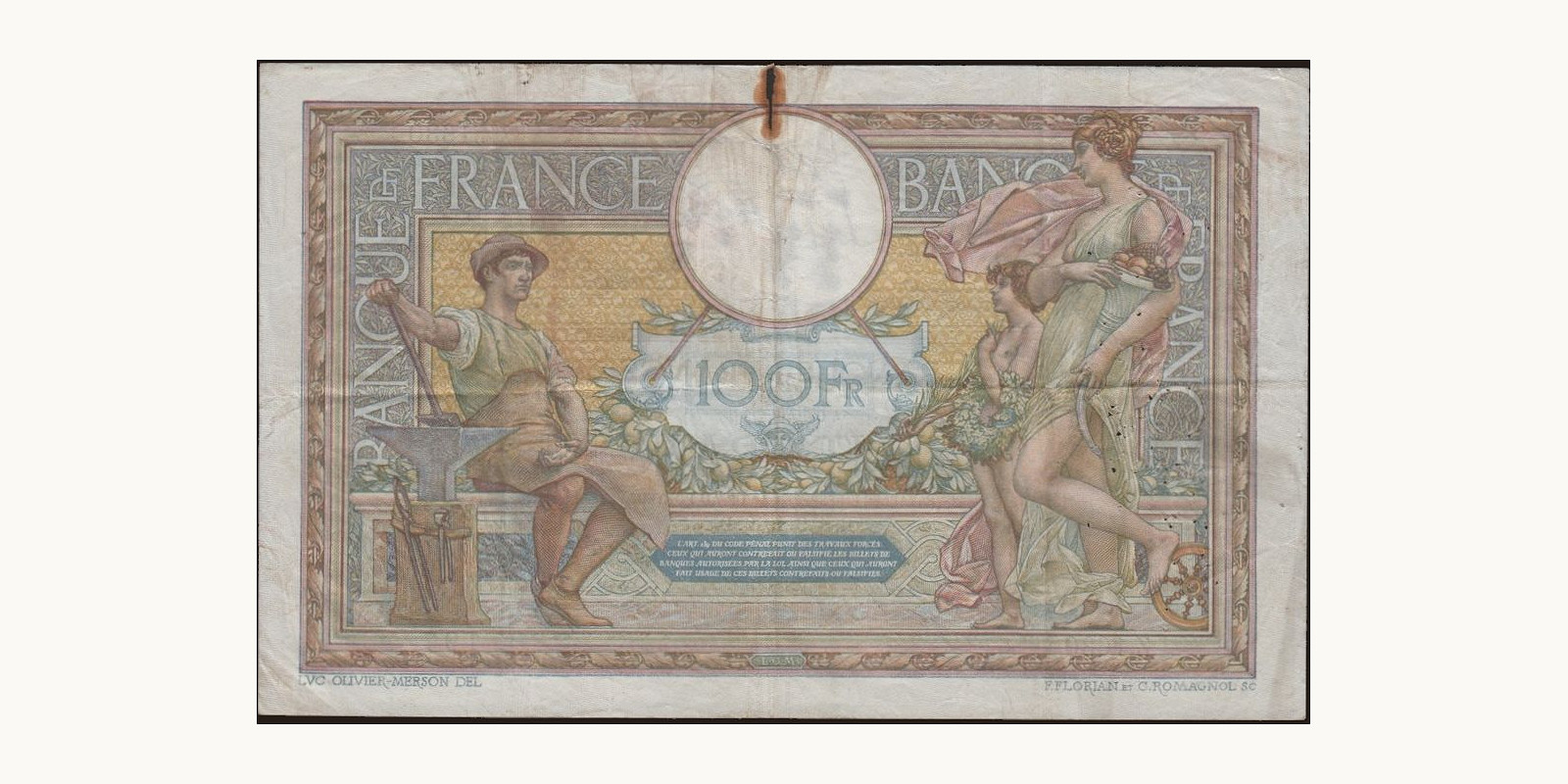 100 franc Франция 1912 — Оборотная сторона