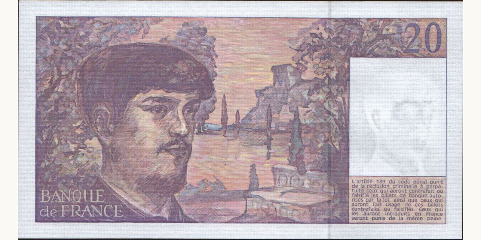 20 franc Франция 1992 — Оборотная сторона