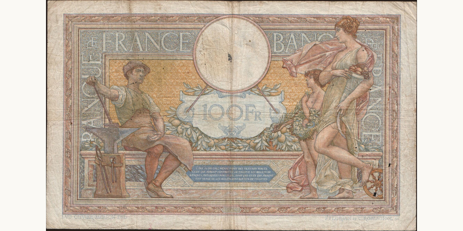 100 franc France 1933 — Back side