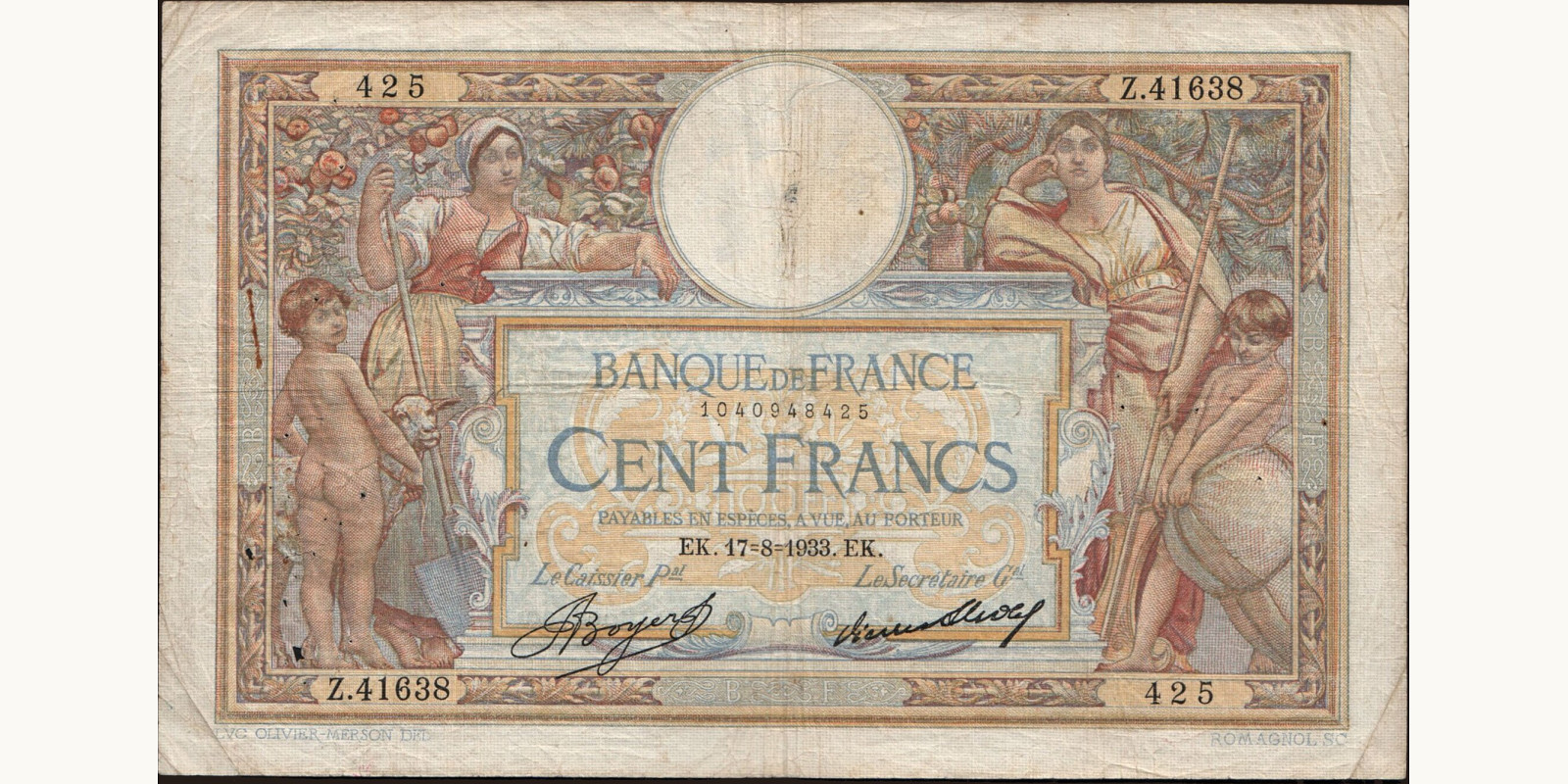 100 franc France 1933 — Front side