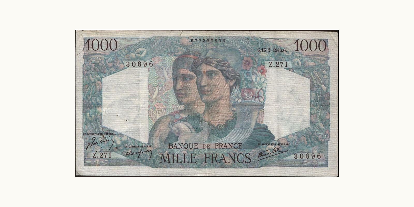 1000 franc Франция 1946 — Лицевая сторона
