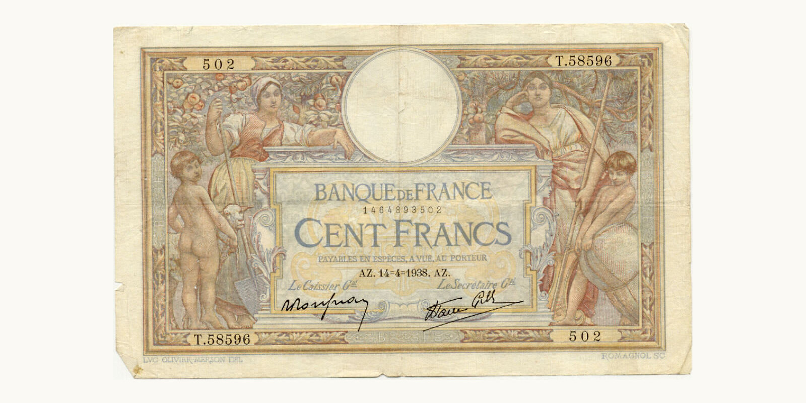100 franc France 1938 — Back side