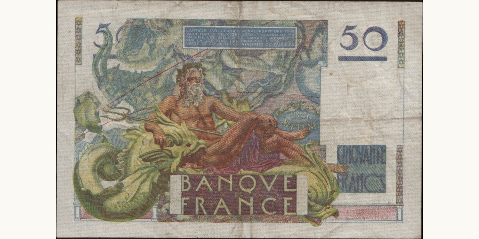 50 franc France 1949 — Back side