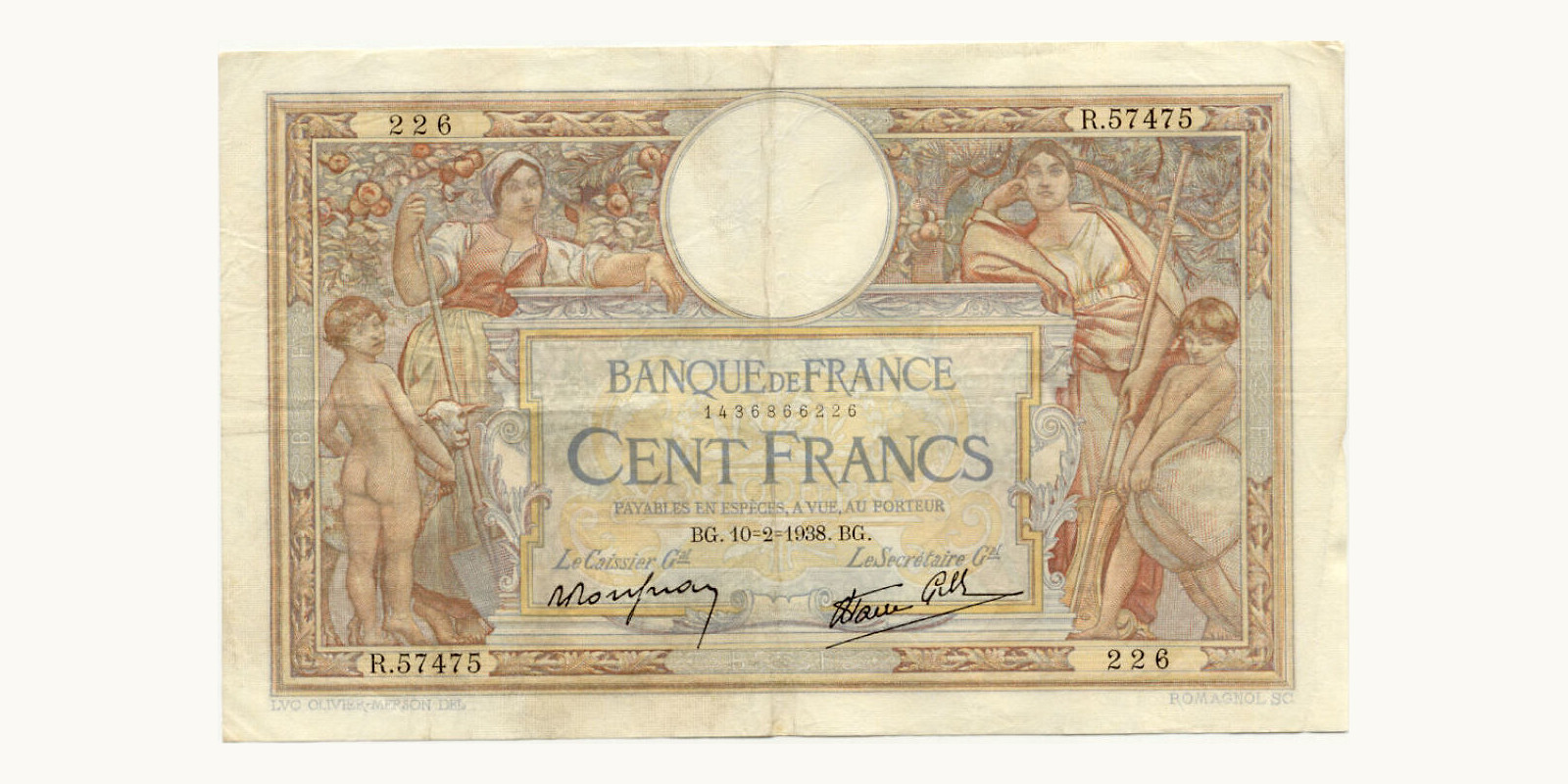 100 franc Франция 1928 — Оборотная сторона