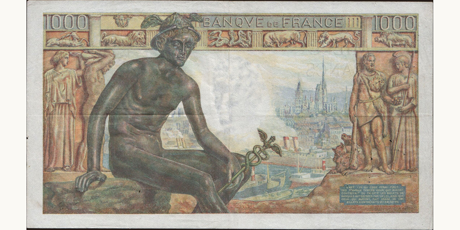 1000 franc France 1942 — Back side