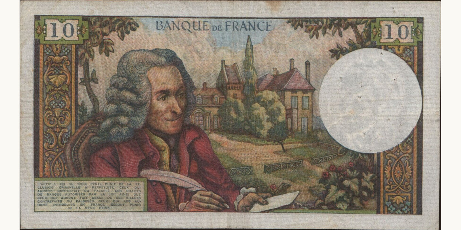 10 franc France 1966 — Back side