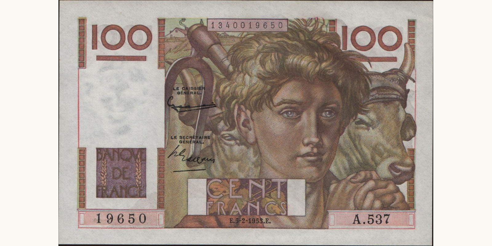 100 franc Франция 1953 — Лицевая сторона