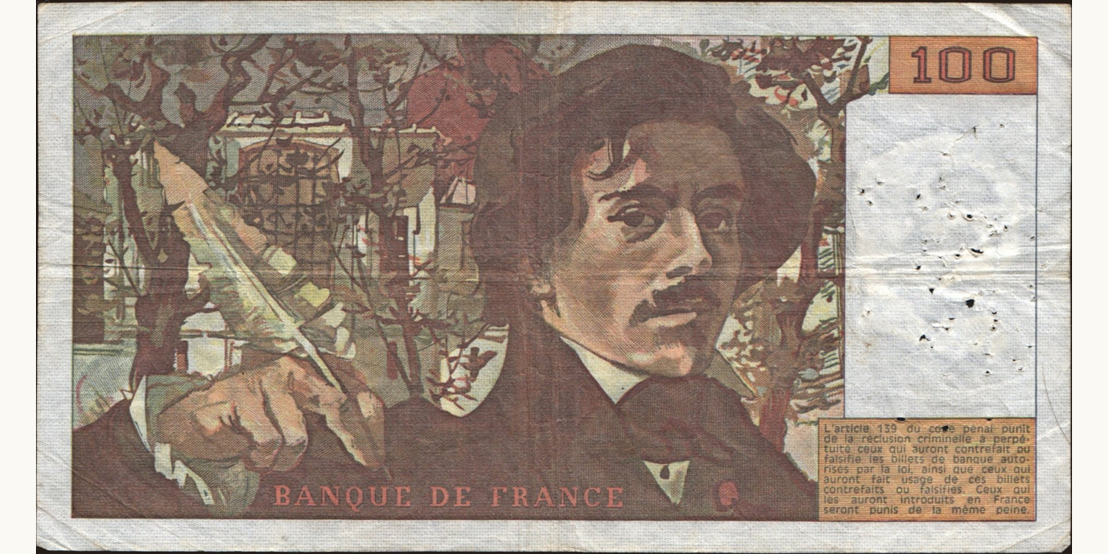 100 franc France 1981 — Back side