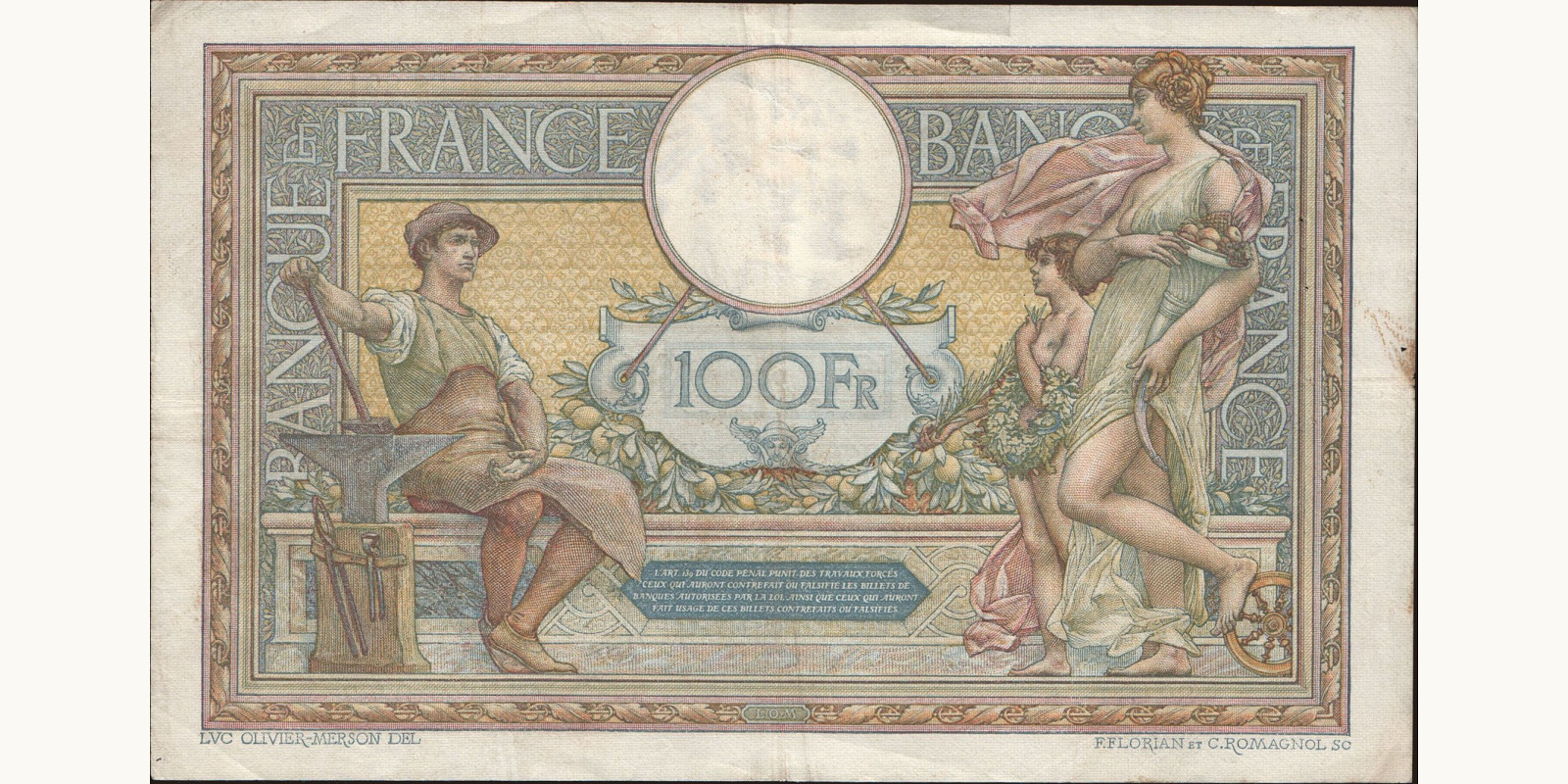 100 franc Франция 1923 — Оборотная сторона