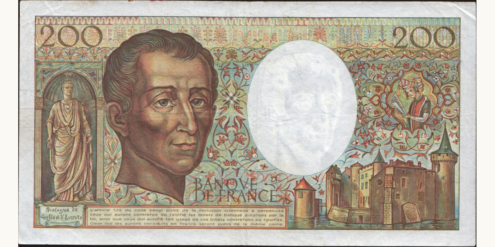 200 franc France 1986 — Back side