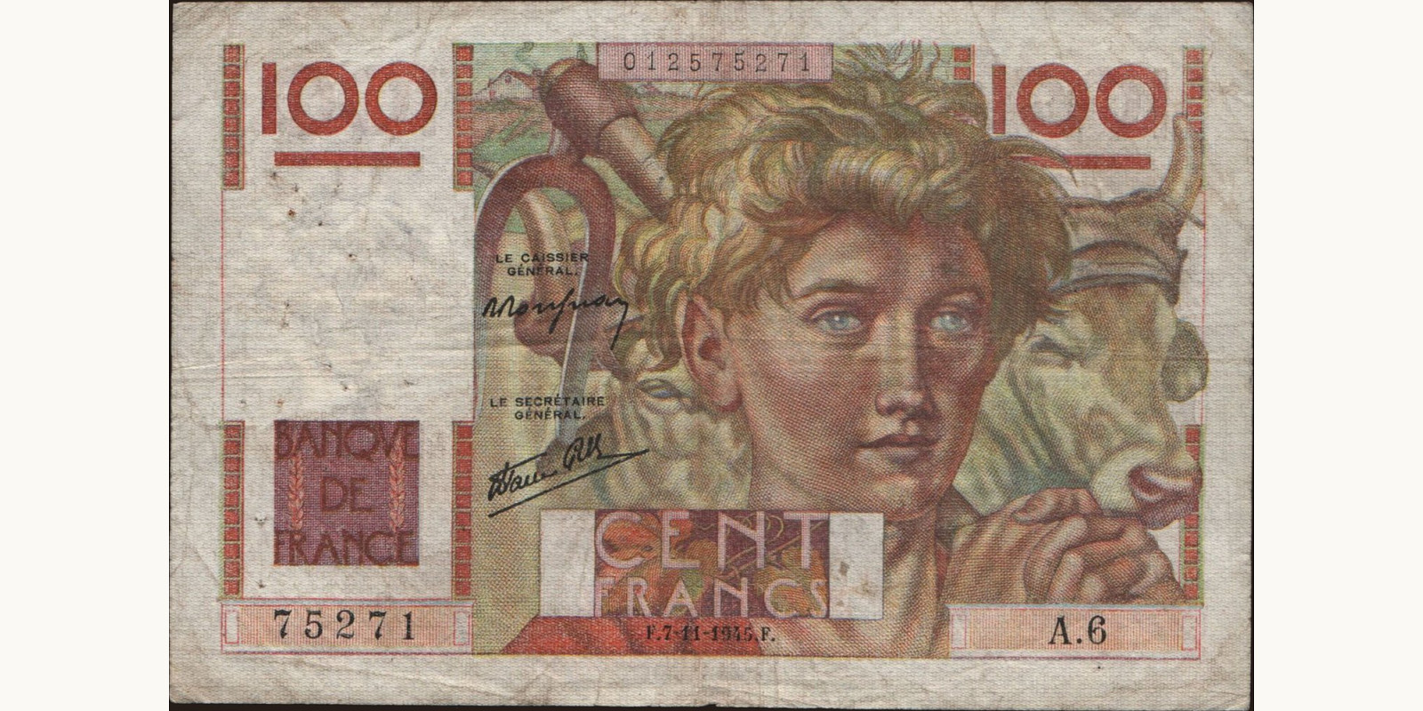 100 franc France 1945 — Front side