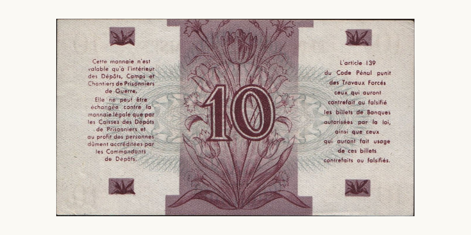 10 franc France 1945 — Back side