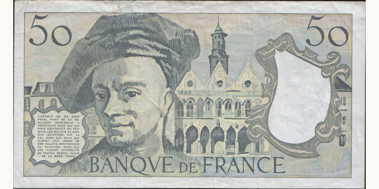 50 franc Франция 1990 — Оборотная сторона