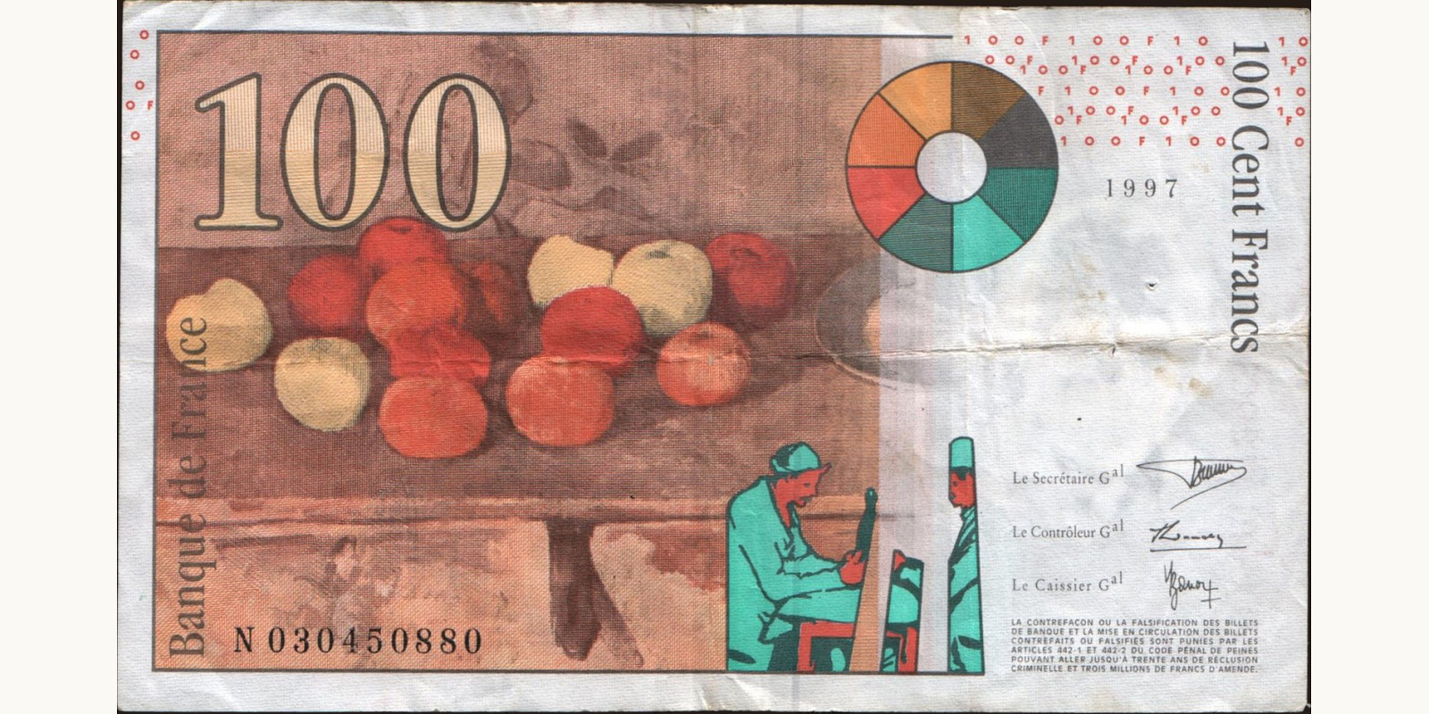 100 franc Франция 1999 — Оборотная сторона