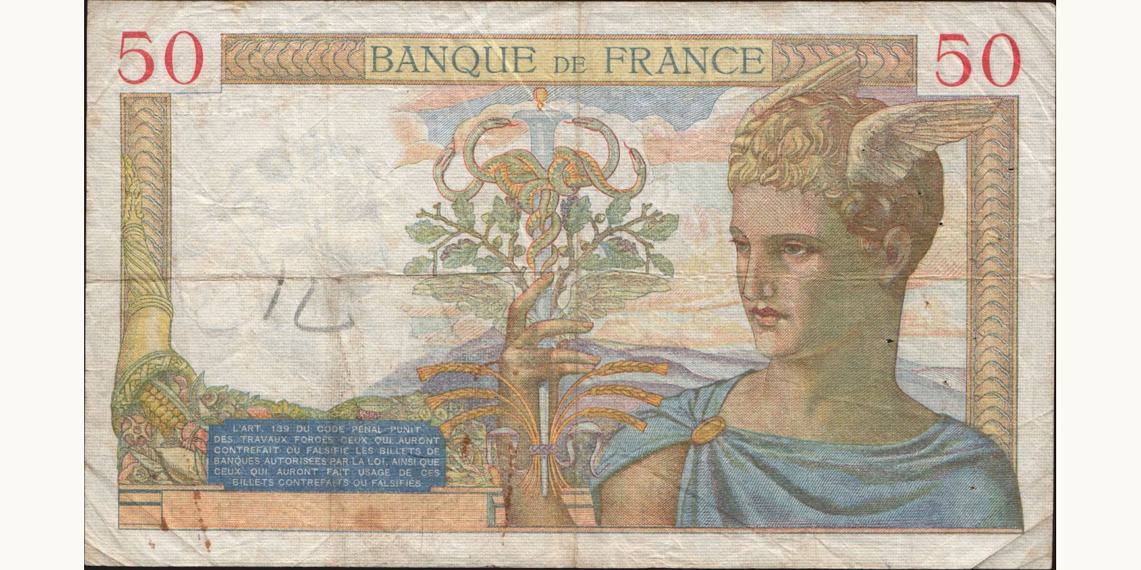 50 franc France 1935 — Back side