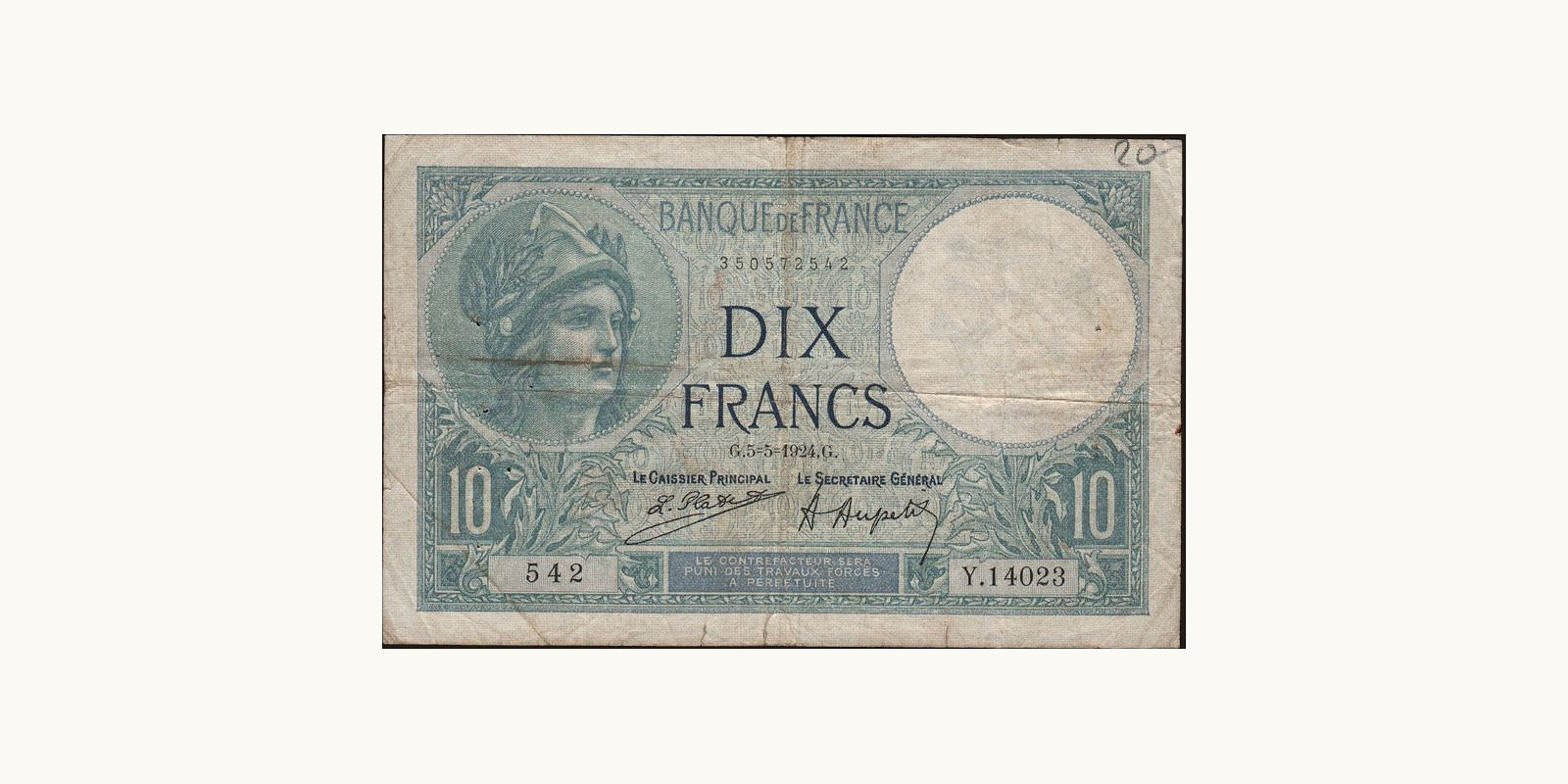 10 franc Франция 1924 — Лицевая сторона