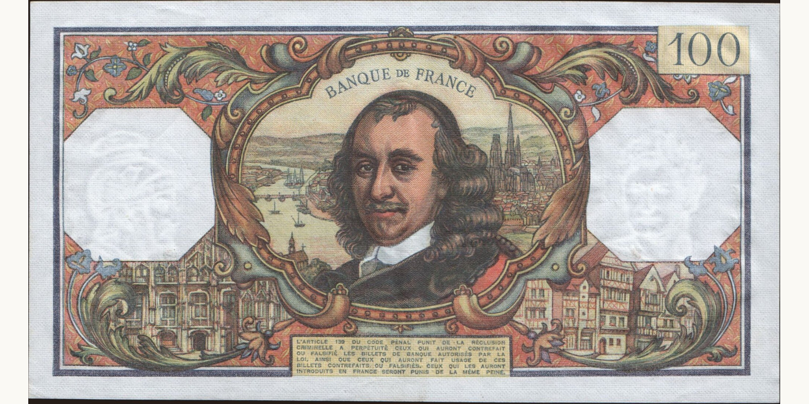 100 franc France 1977 — Back side