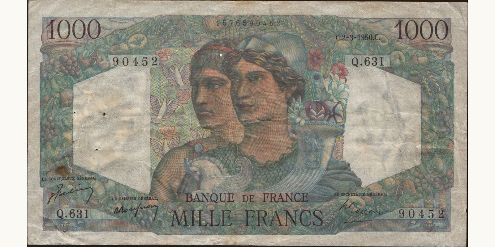 1000 franc France 1950 — Front side