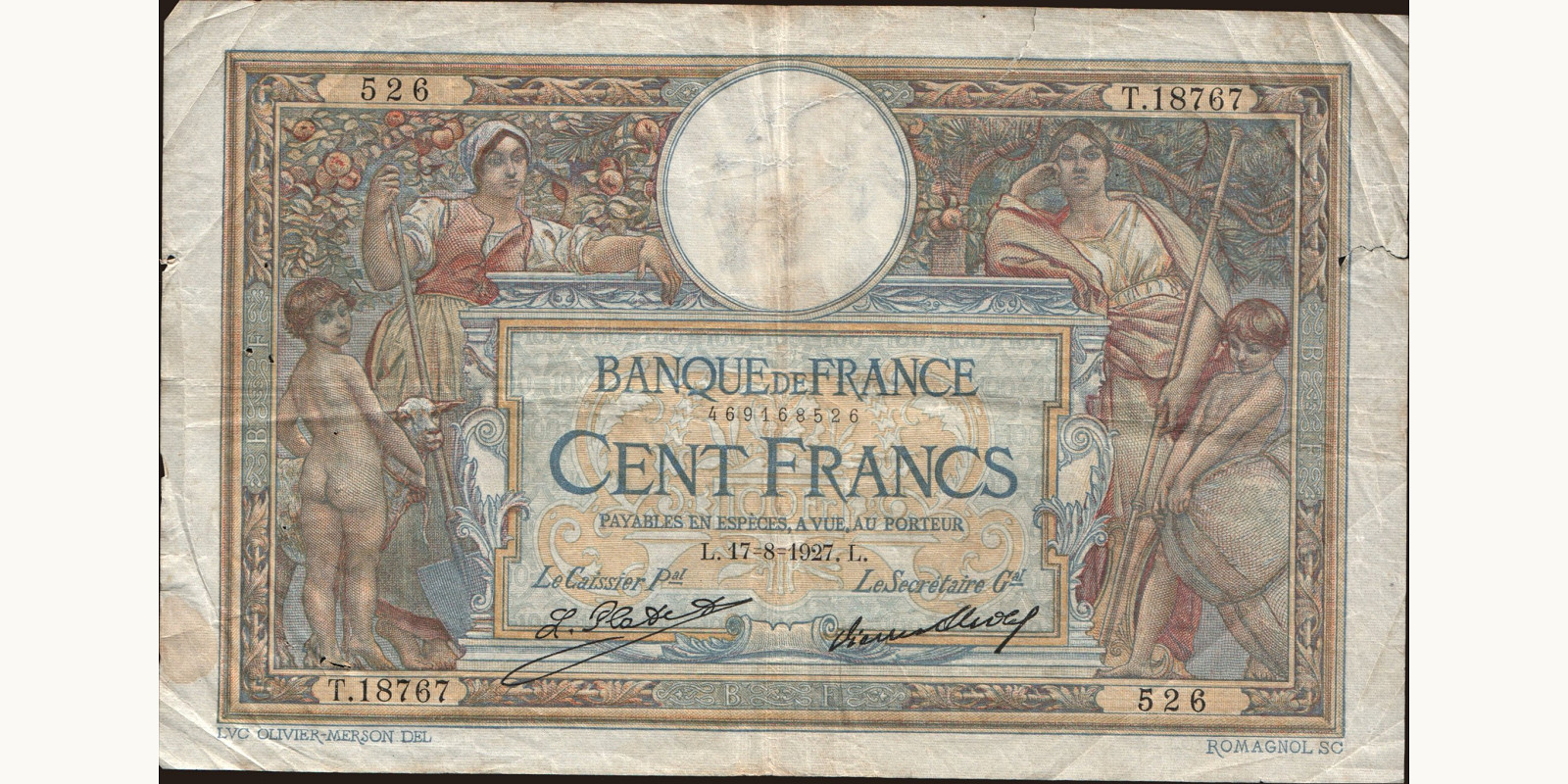 100 franc France 1927 — Front side