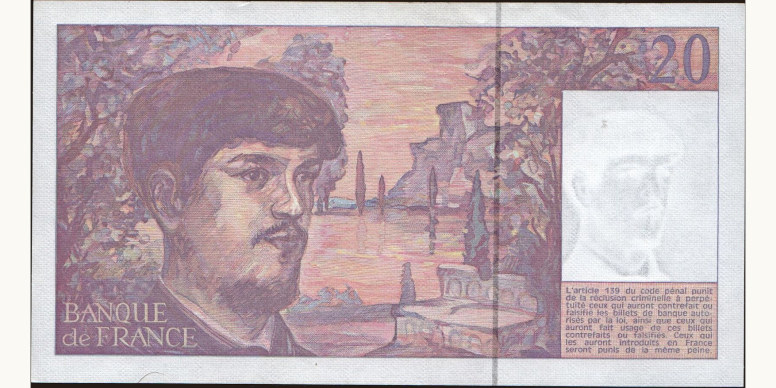 20 franc France 1990 — Back side