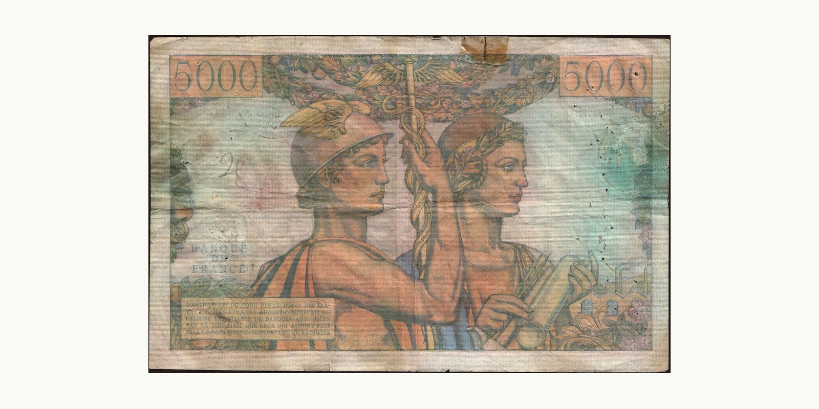 5000 franc France 1952 — Back side