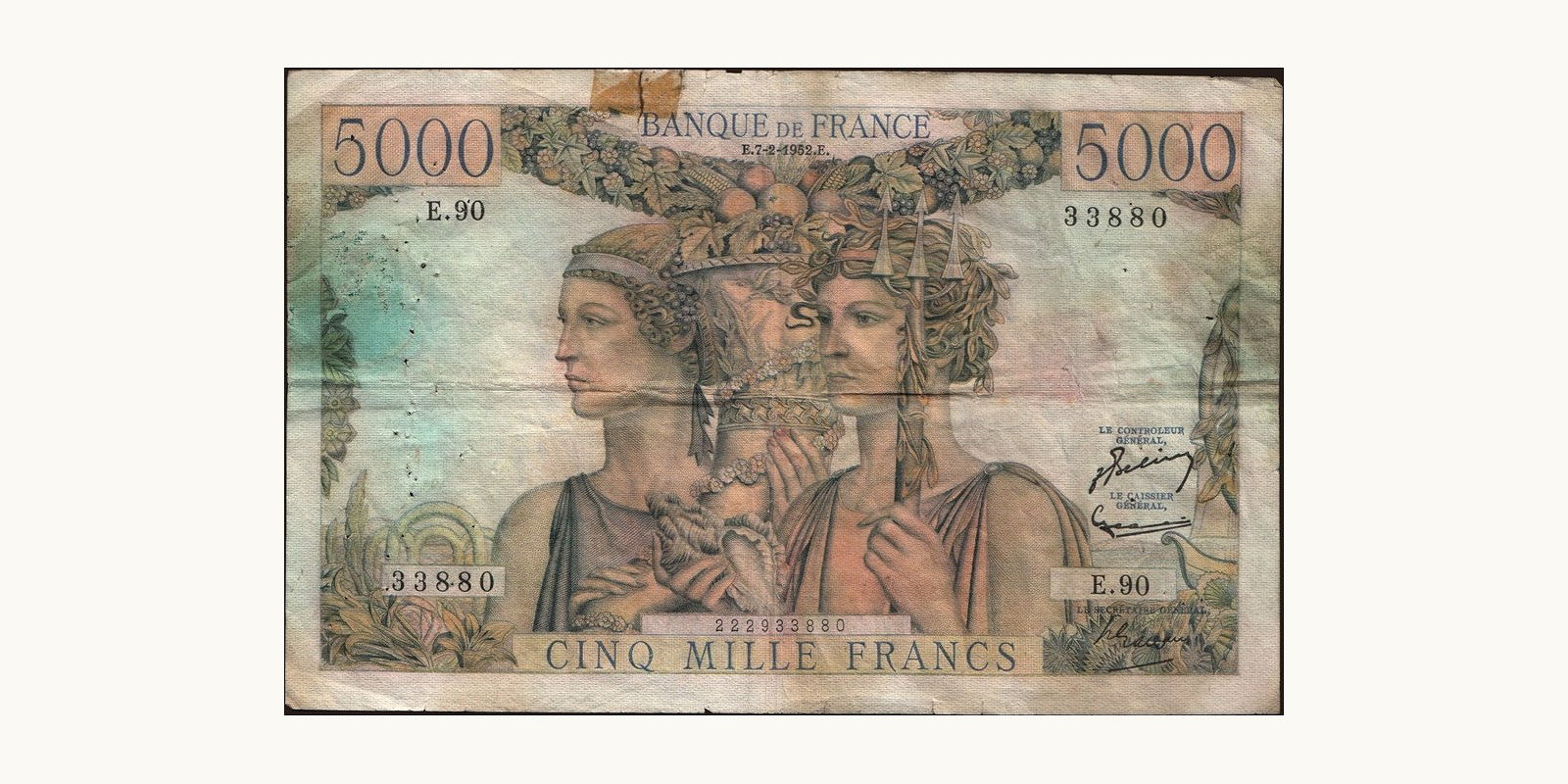 5000 franc France 1952 — Front side