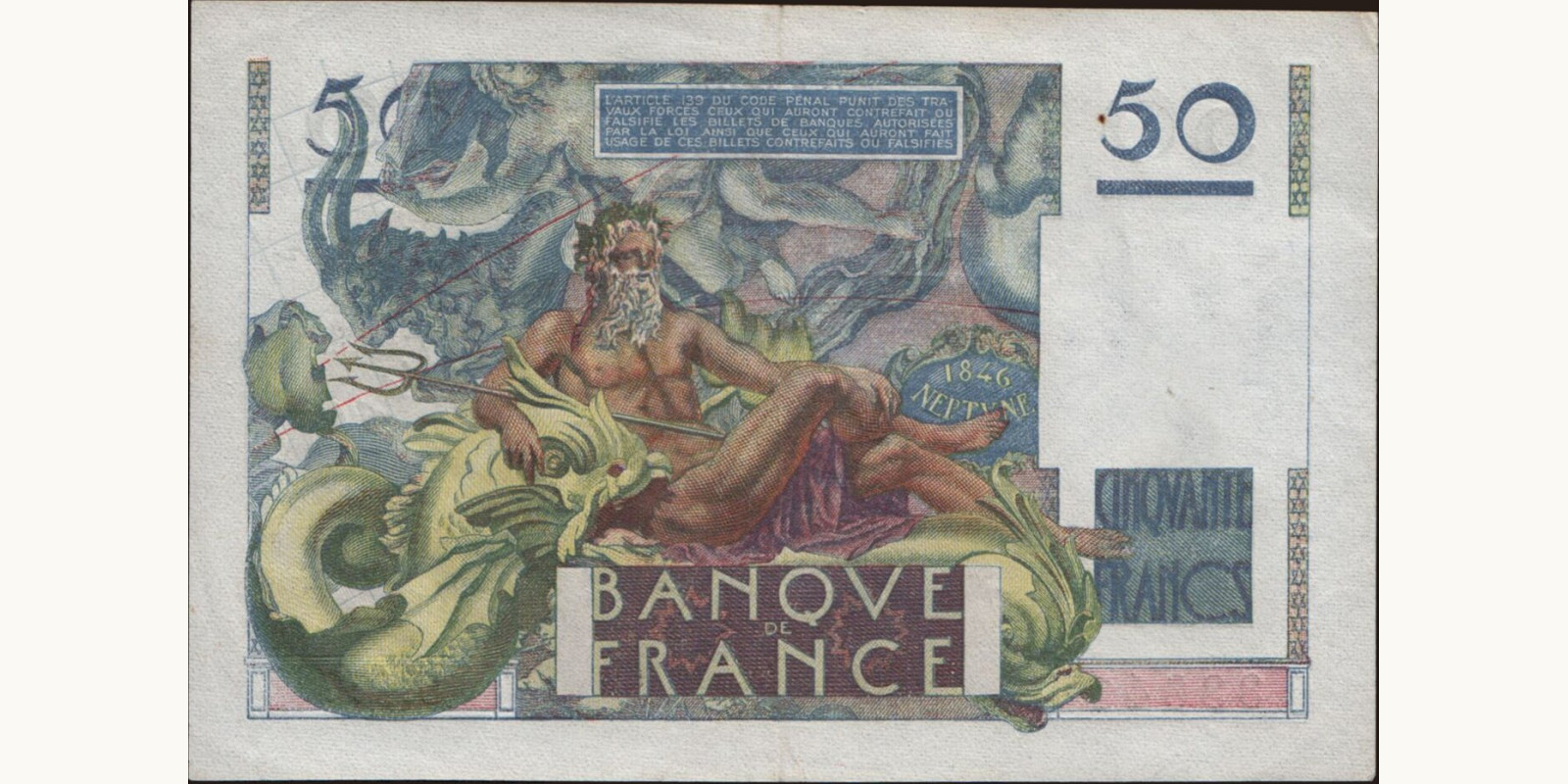 50 franc France 1951 — Back side