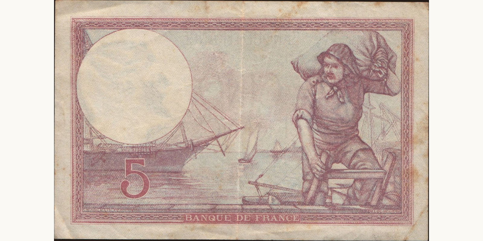 5 franc France 1928 — Back side
