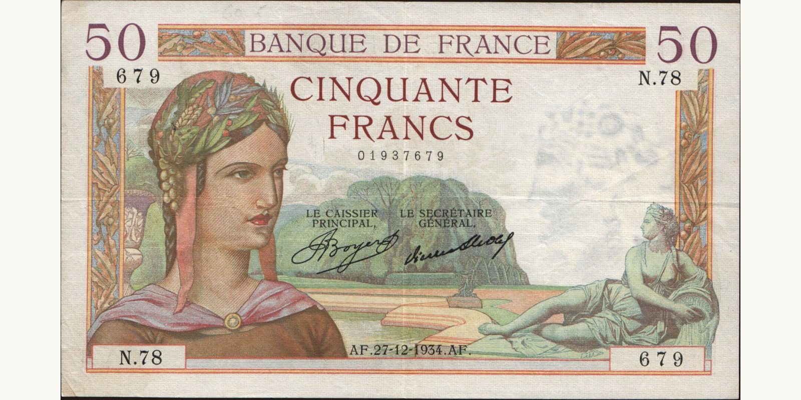 50 franc France 1934 — Front side