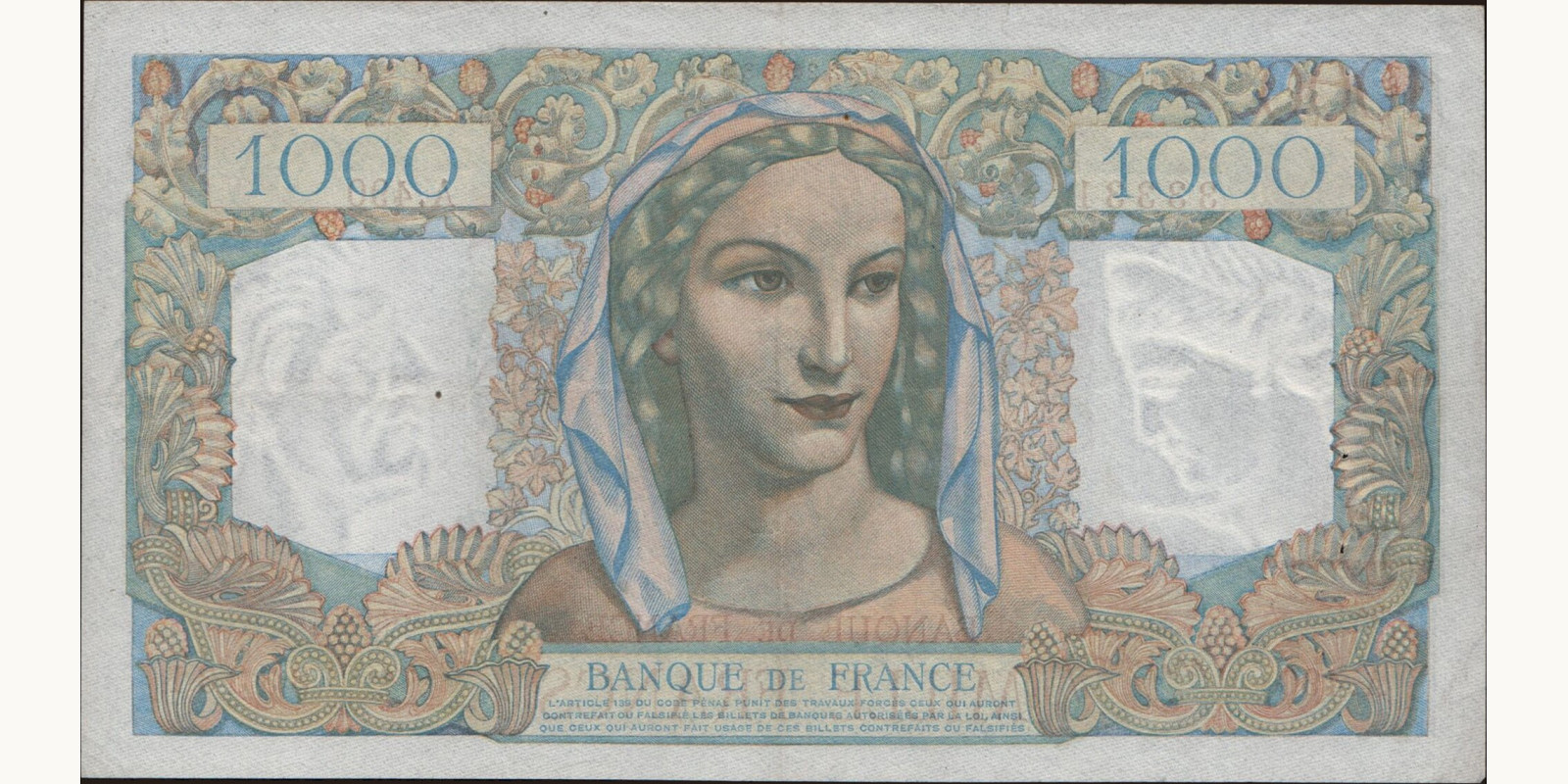 1000 franc France 1948 — Back side
