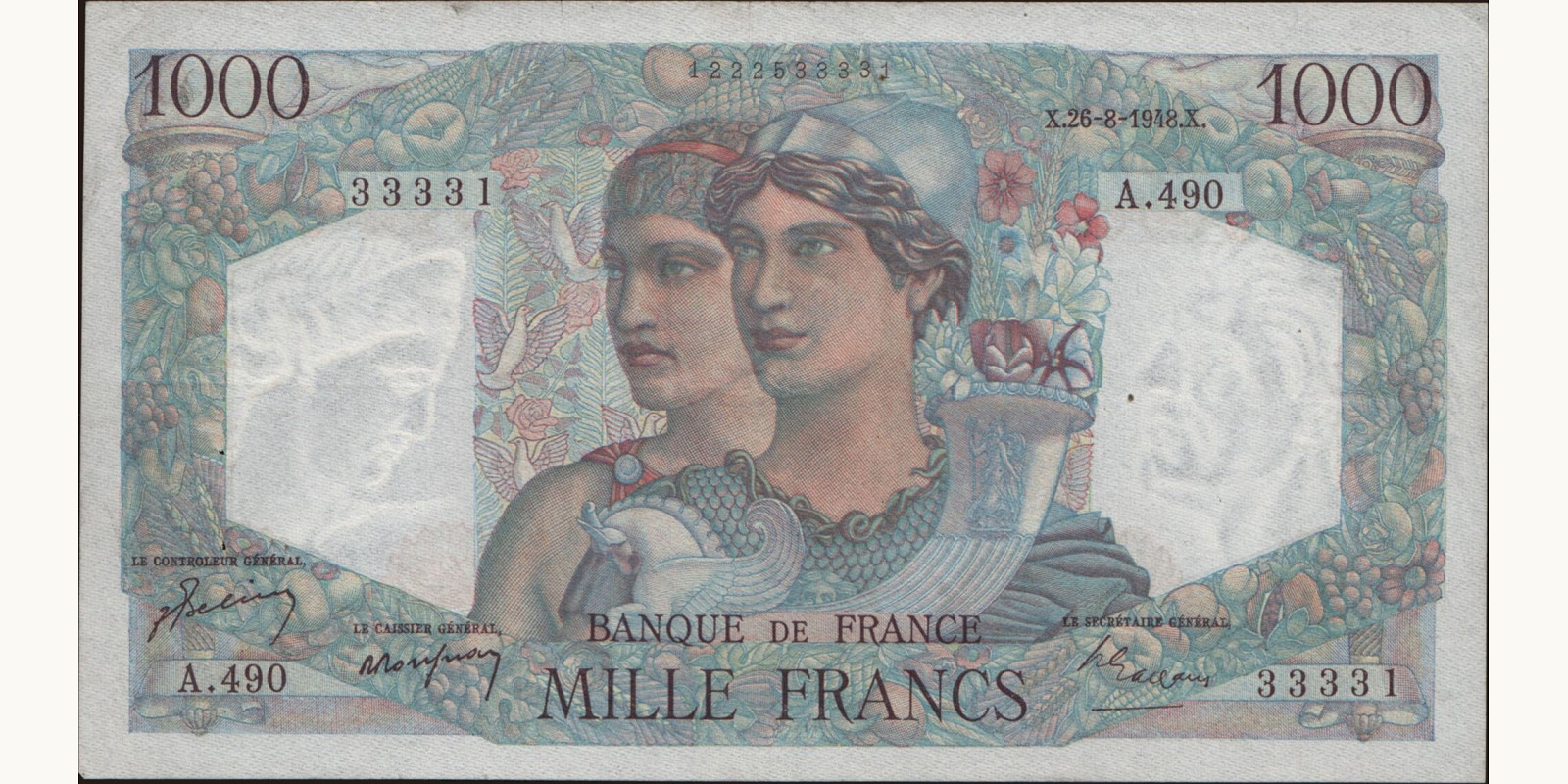 1000 franc France 1948 — Front side
