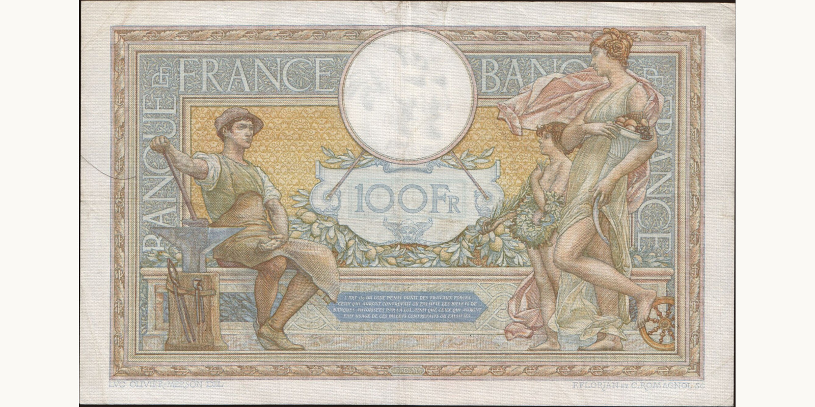 100 franc France 1937 — Back side