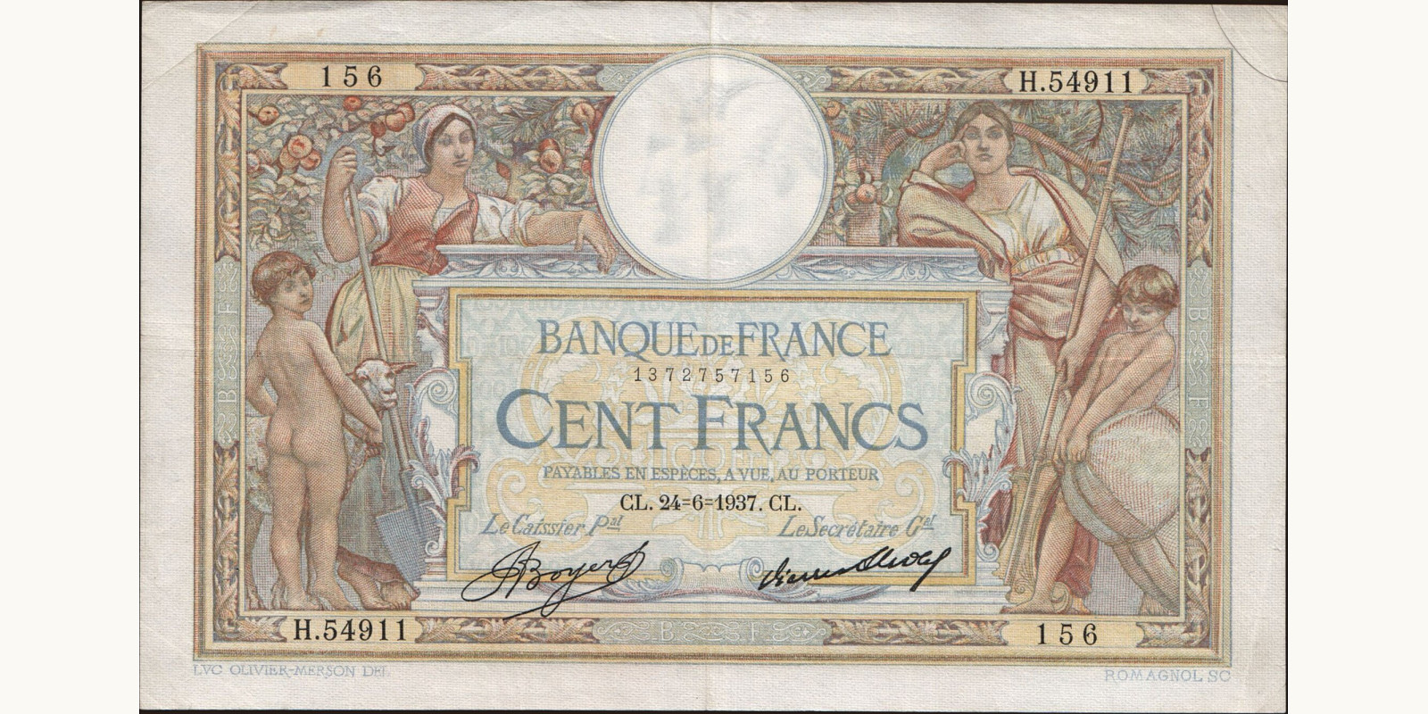 100 franc France 1937 — Front side