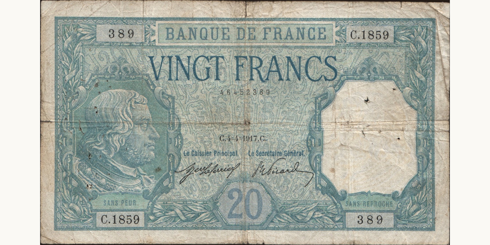 20 franc Франция 1917 — Лицевая сторона