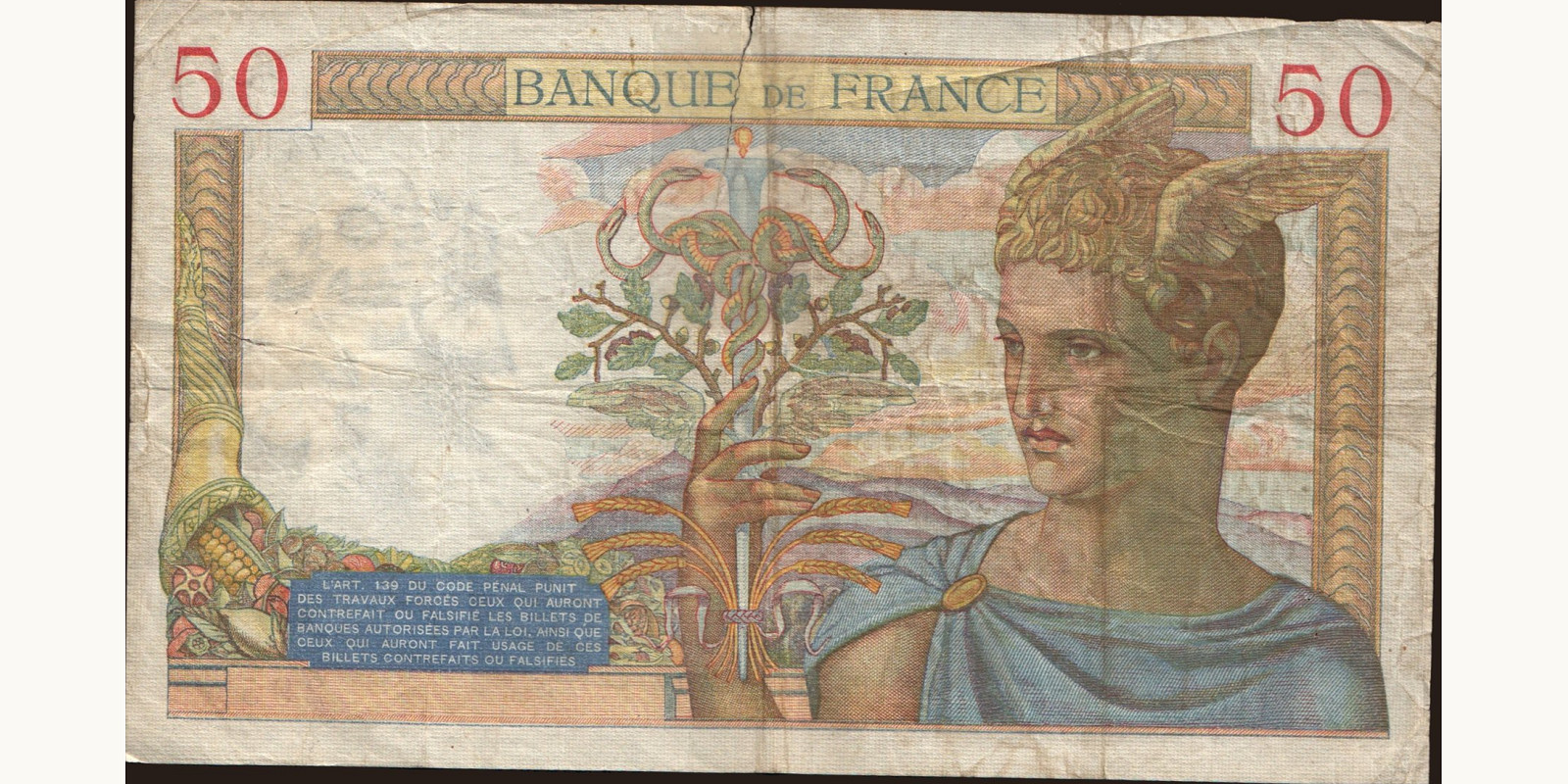 50 franc France 1937 — Back side