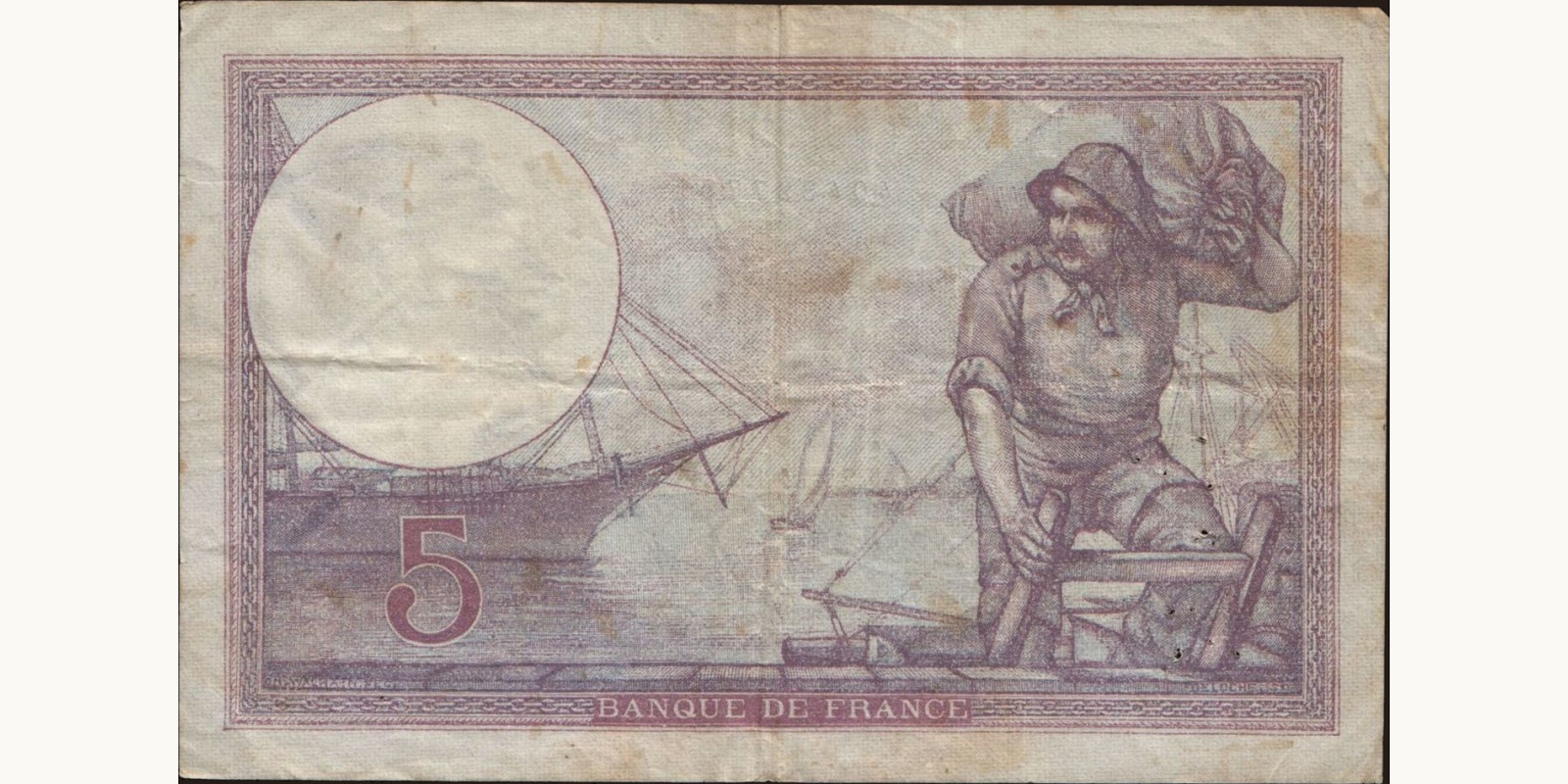 5 franc France 1923 — Back side