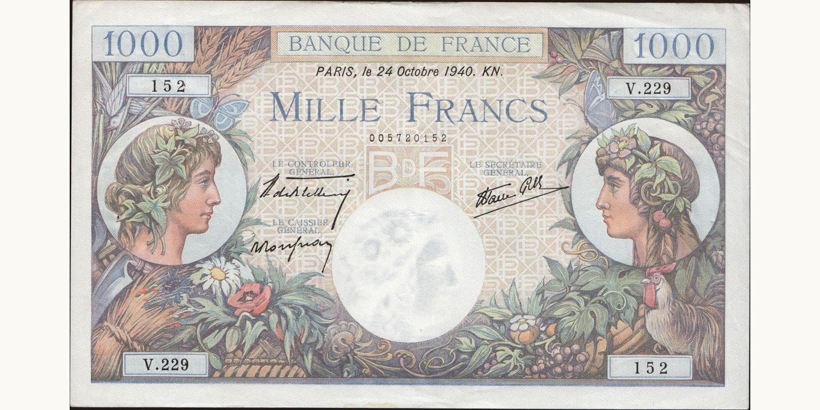 1000 franc France 1940 — Front side