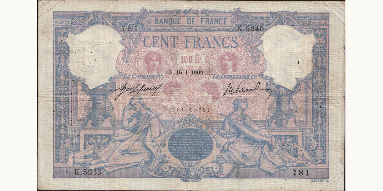 100 franc Франция 1909 — Лицевая сторона