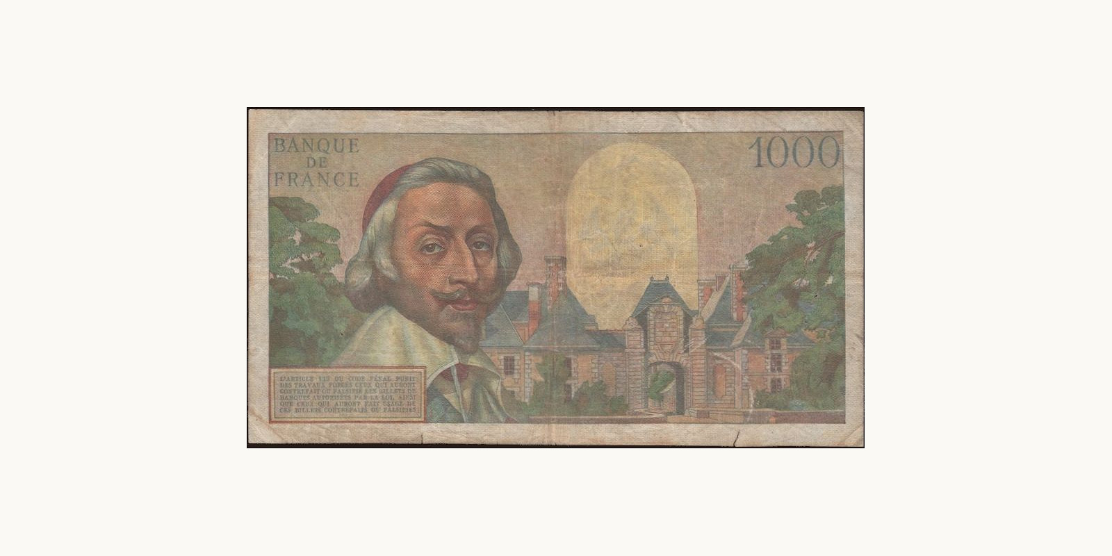 1000 franc France 1956 — Back side