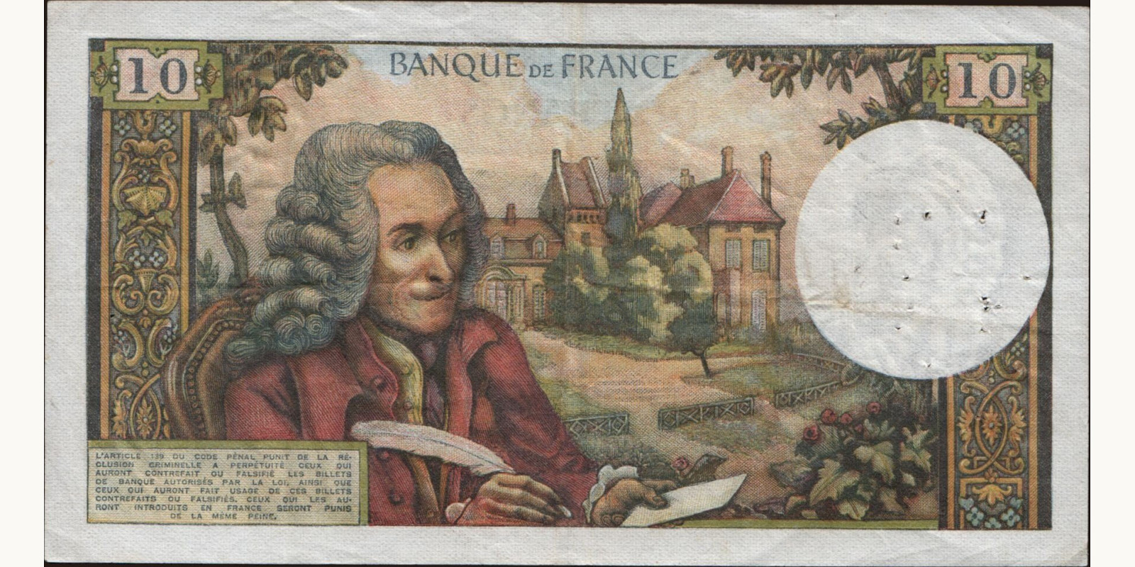 10 franc France 1969 — Back side