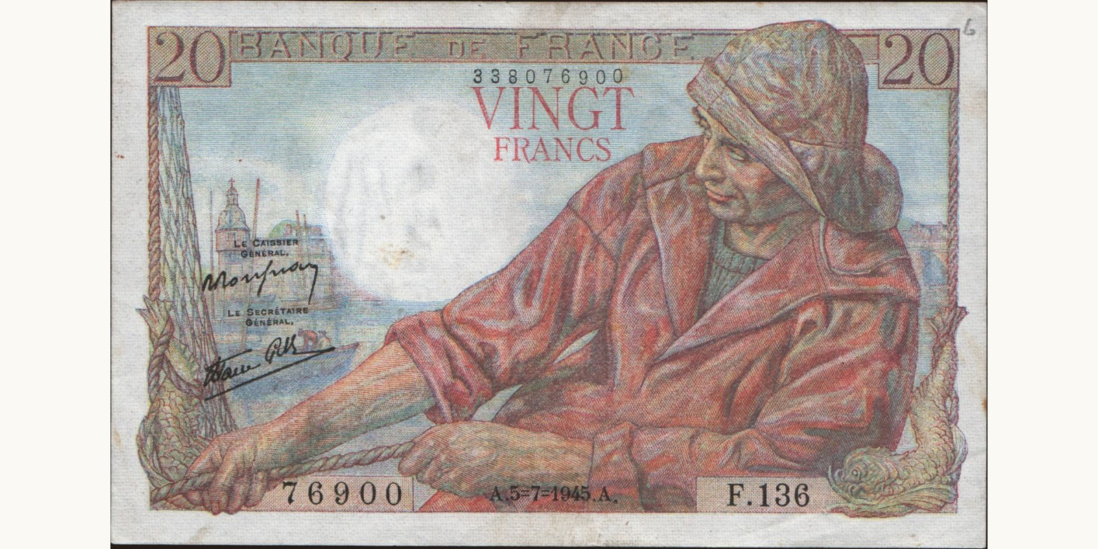 20 franc Франция 1945 — Лицевая сторона