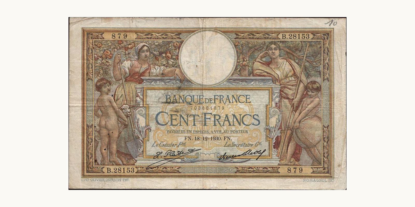 100 franc Франция 1930 — Лицевая сторона