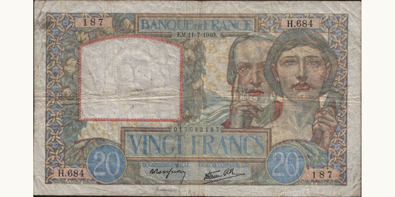 20 franc Франция 1940 — Лицевая сторона