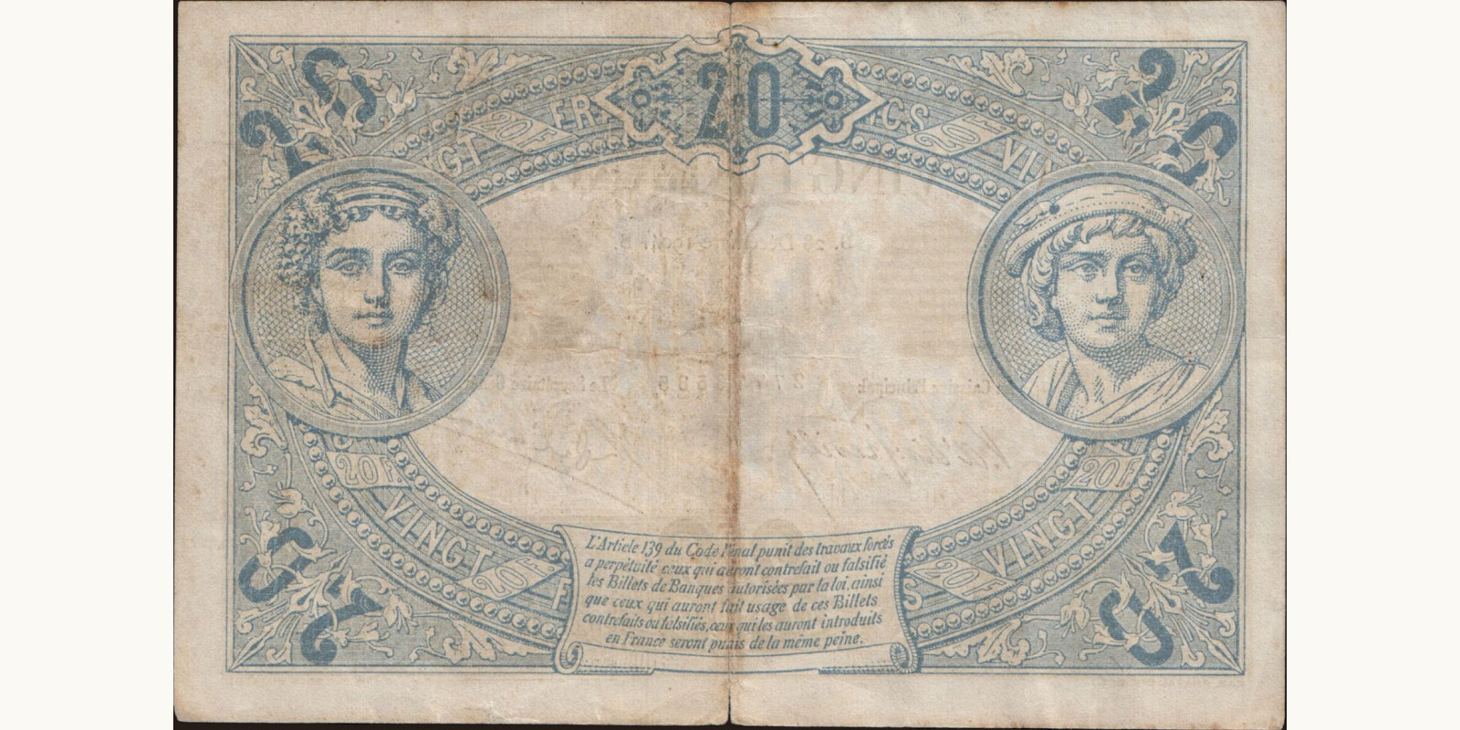 20 franc Франция 1904 — Оборотная сторона
