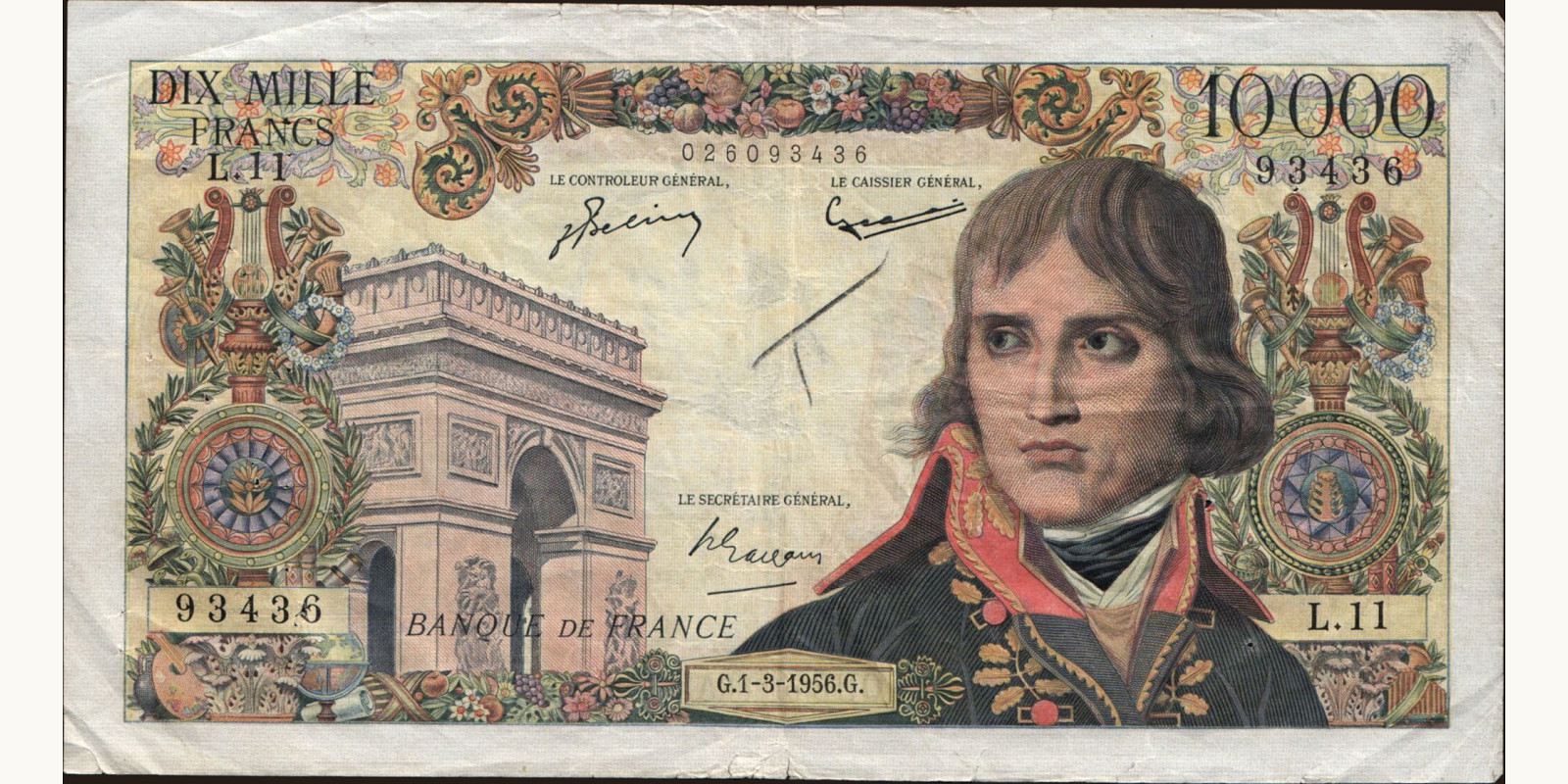 10000 franc Франция 1956 — Лицевая сторона