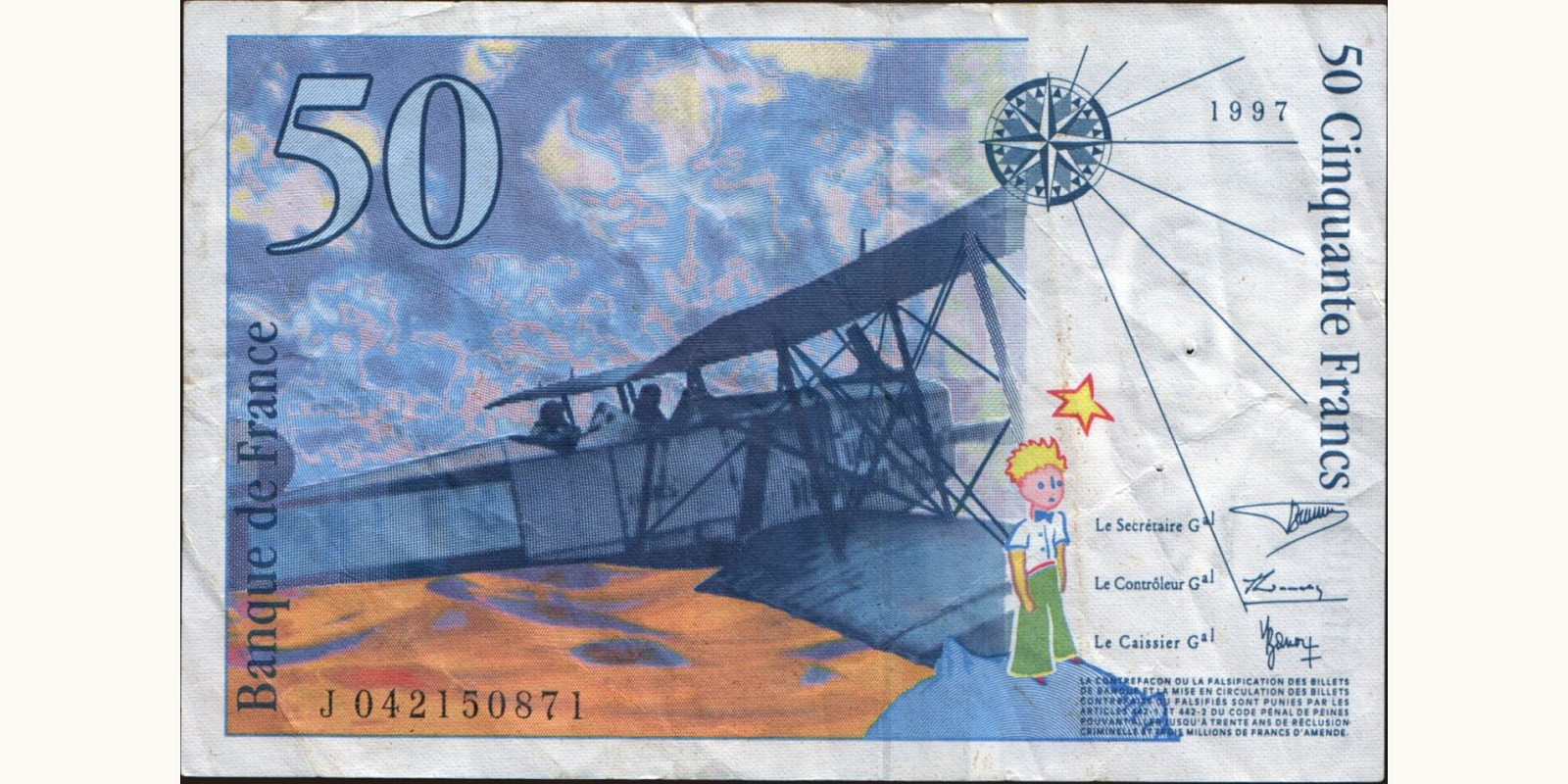 50 franc France 1997 — Back side