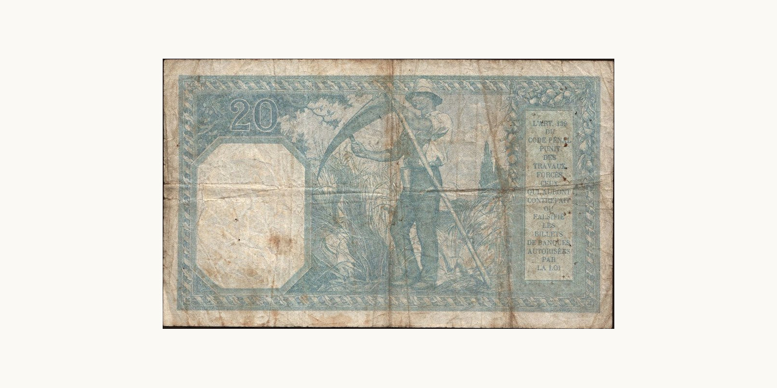 20 franc France 1916 — Back side