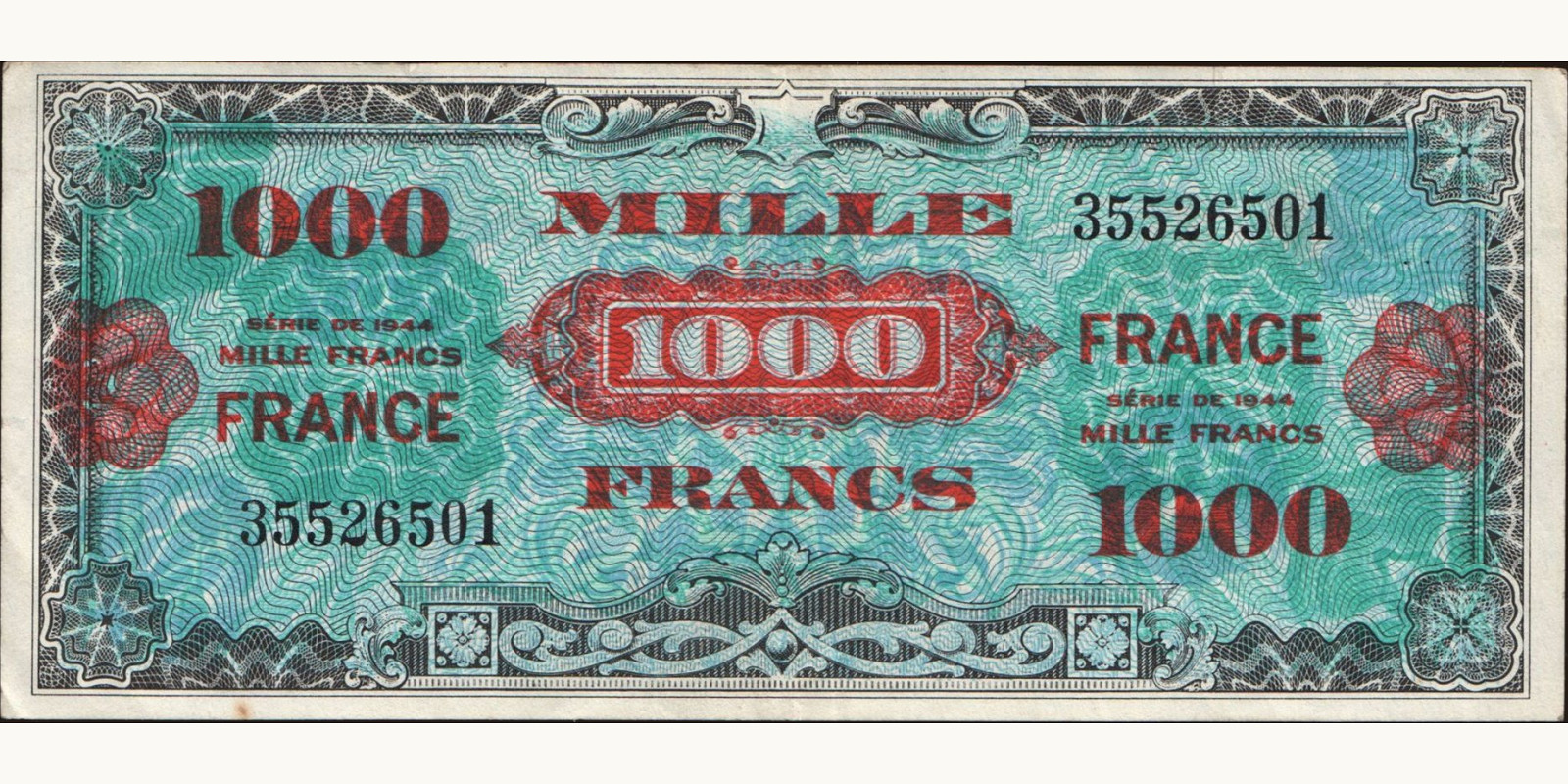 1000 franc Франция 1944 — Лицевая сторона